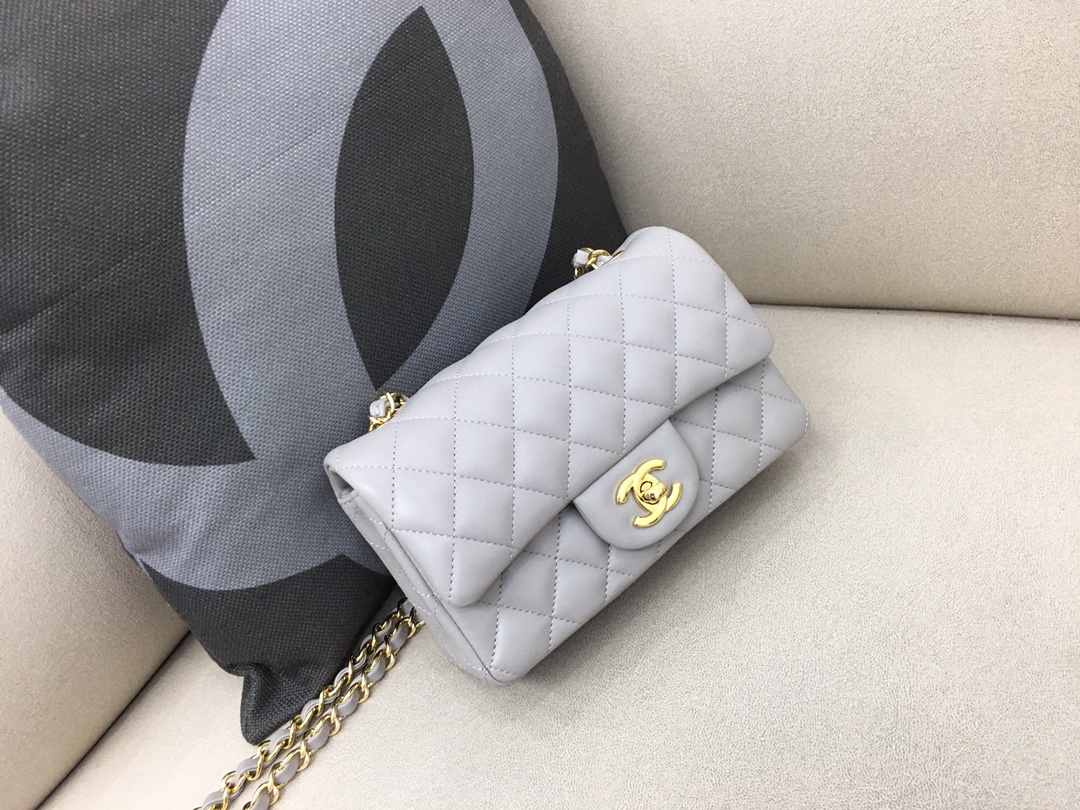 Small Classic Flap Lambskin Bag A01116 Light Gray/Gold